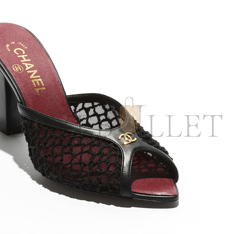 Ch**el MESH COTTON LAMBSKIN CC COCO BEACH MULES